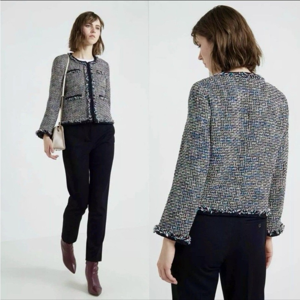 J. Crew Colorful Tweed Jacket with Fringe Detail